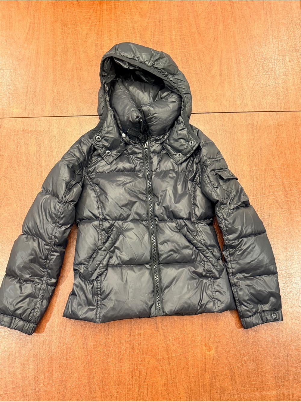 S13 Girls Down Hooded Black Puffer Jacket with Zip Front